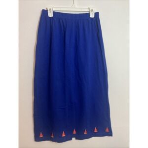 Quacker‎ Factory Maxi Skirt Vintage Sailboat Pattern Blue Stretch Size M Cotton